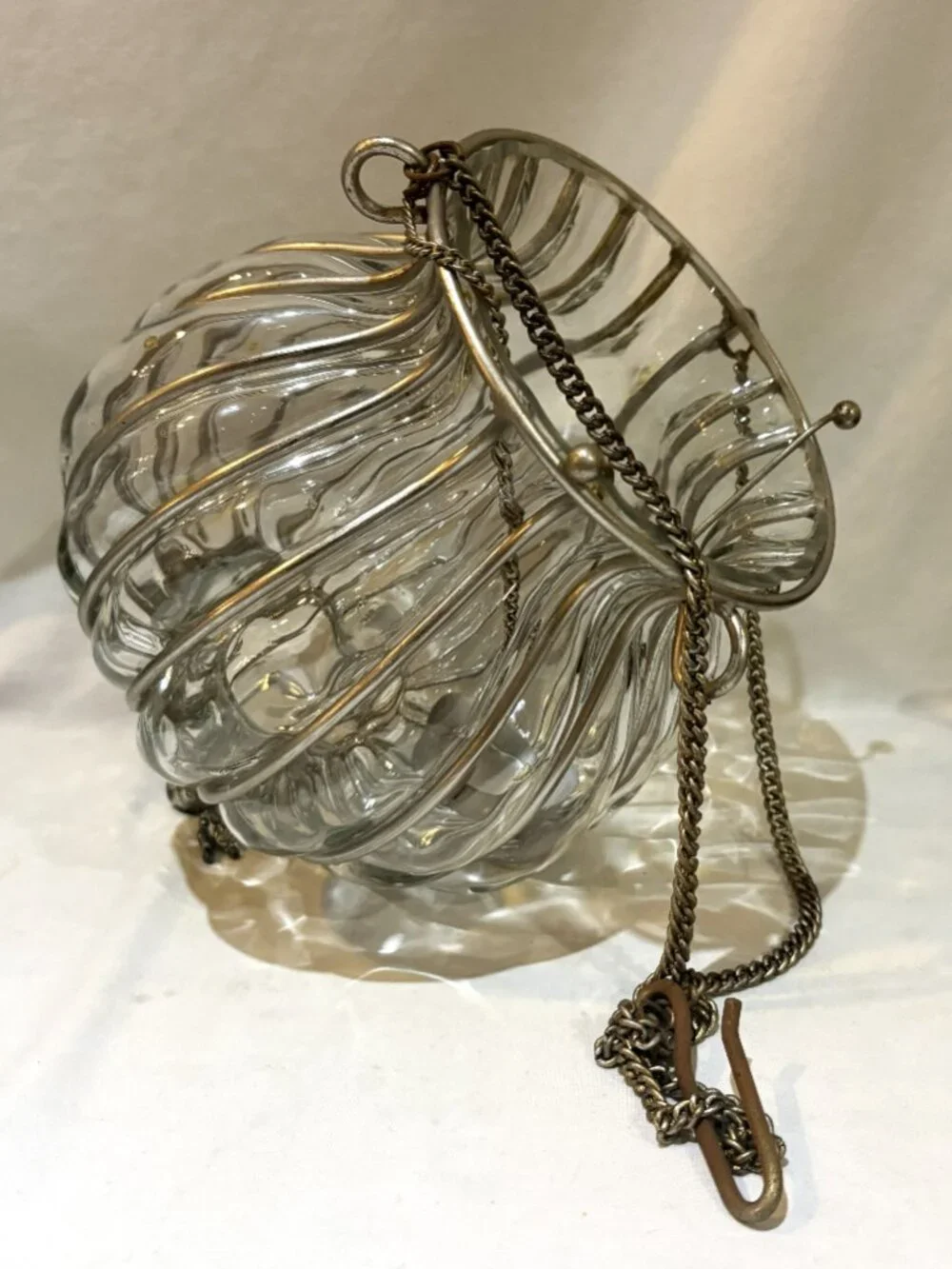 VTG Caged Glass Hanging Lantern Candle Votive Holder